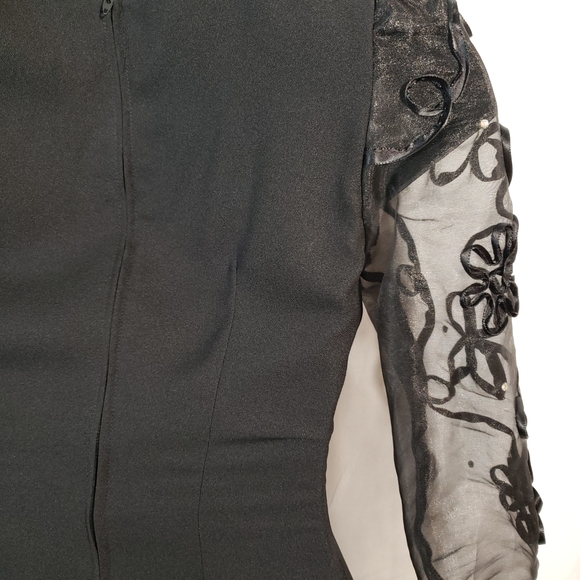 Size 10 Black Midi Sheath Dress with Sheer Sleeves. Preowned Michael Marcella - Picture 5 of 8